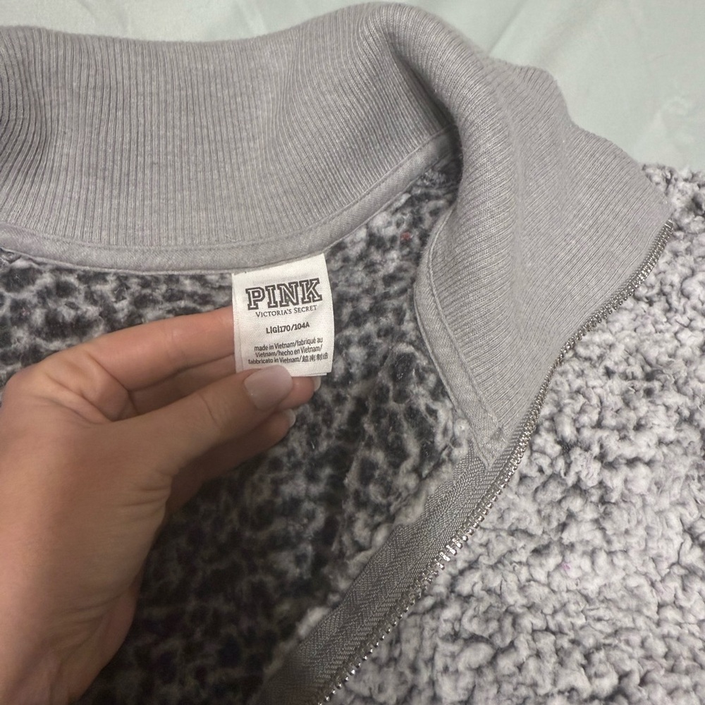 PINK Victoria's Secret Light Gray Sherpa Cowl Sweater
